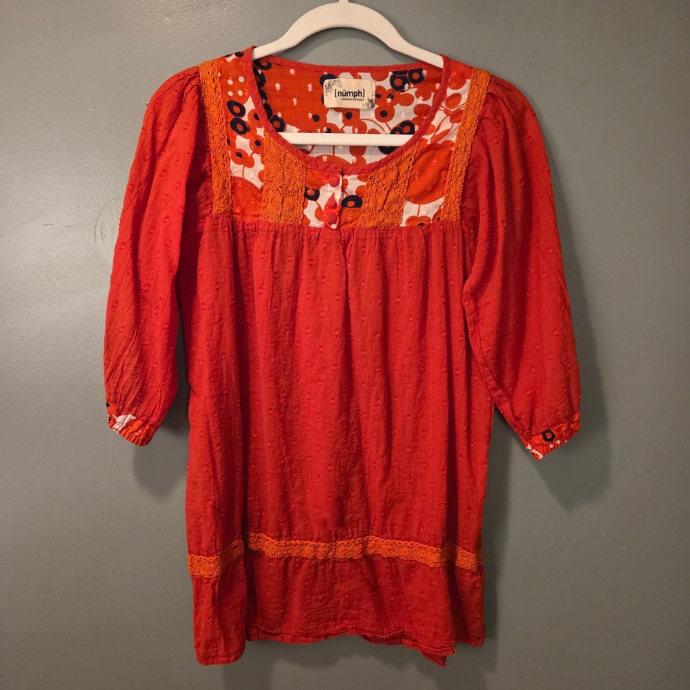 numph Women's 100% Cotton Lightweight 3/4 Sleeve Blouse‎ Size UK 10, US 6 Red